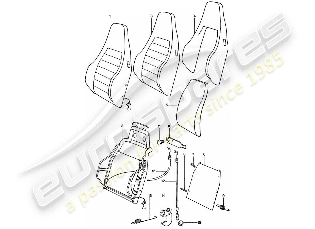 porsche 911 (1974) sports seat - backrest - single parts part diagram