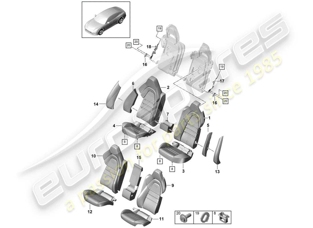 porsche panamera 971 (2017) seat part diagram