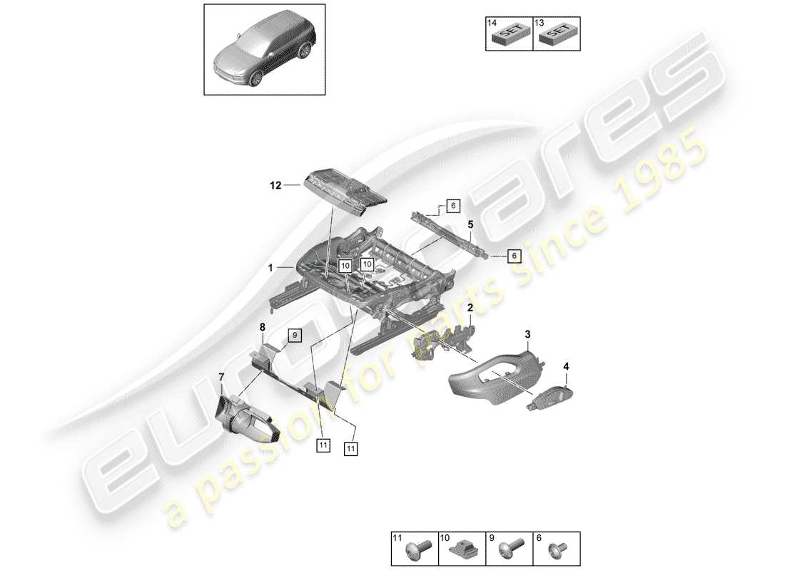 porsche cayenne e3 (2019) seat frame part diagram