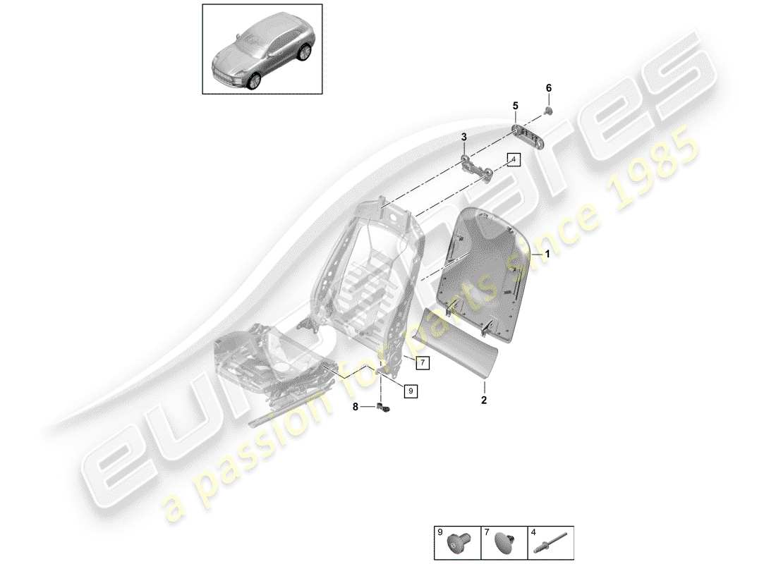 porsche macan (2019) backrest shell part diagram