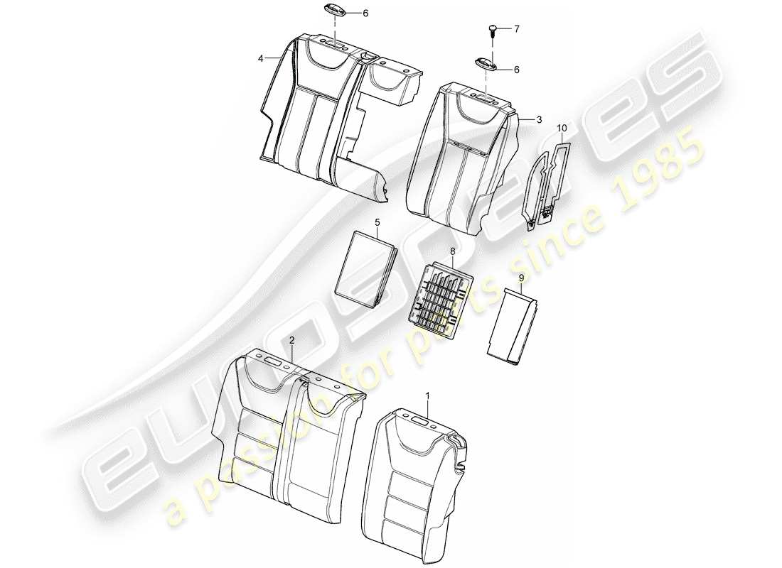 porsche cayenne (2010) back seat backrest part diagram