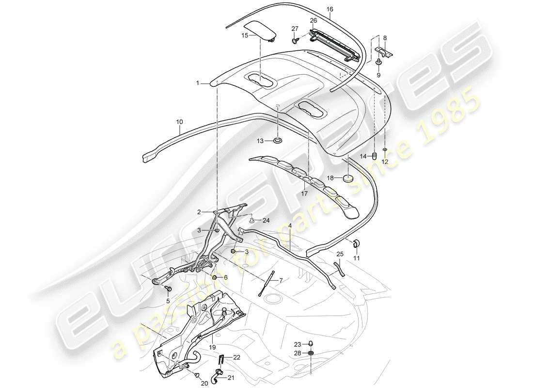 porsche 997 gen. 2 (2009) top stowage box part diagram