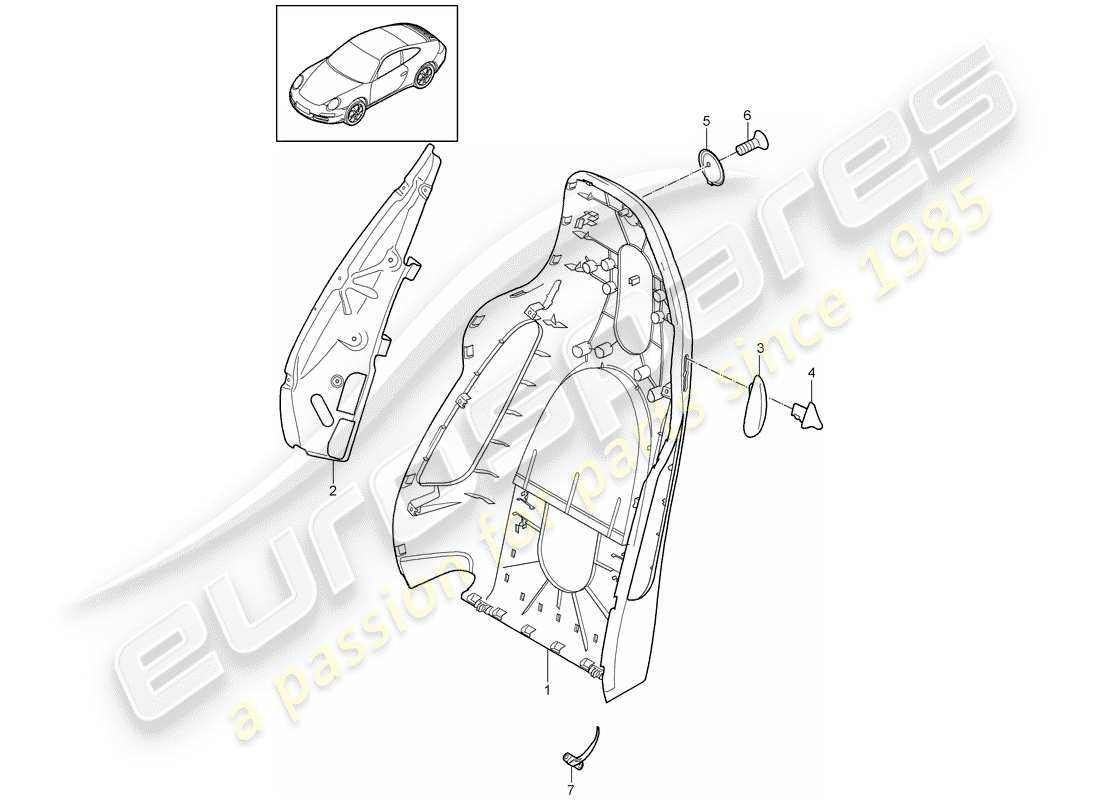 porsche 997 gen. 2 (2011) backrest shell part diagram