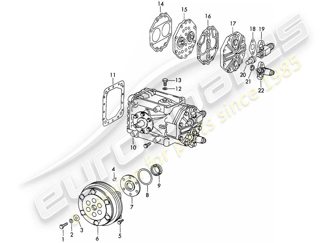 porsche 911 (1970) air conditioner - compressor - with: - clutch - not for: - (usa) part diagram