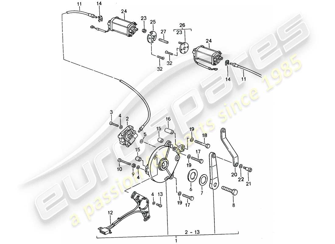 porsche 968 (1992) convertible top control - electric part diagram