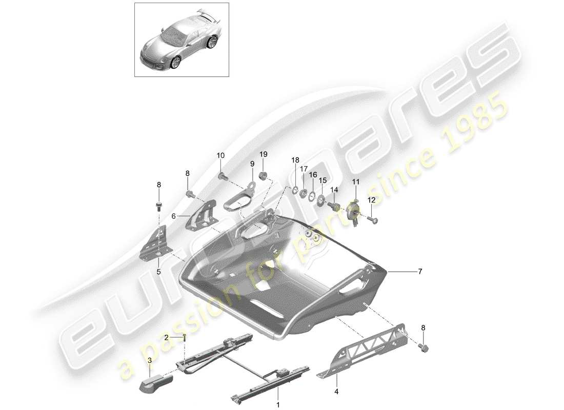 porsche 991r/gt3/rs (2014) seat part diagram