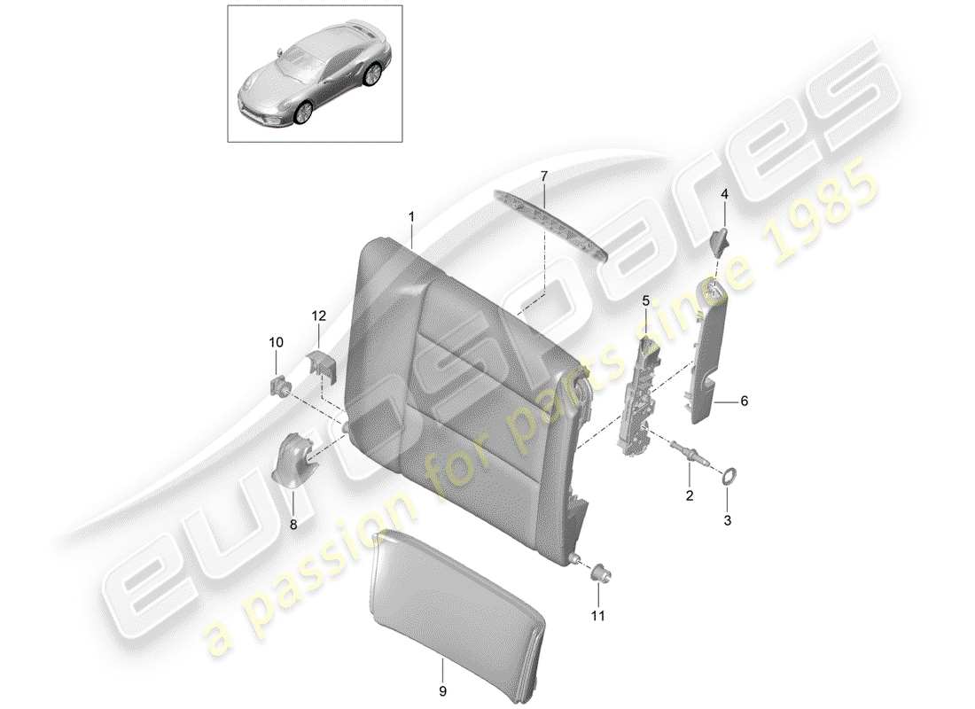 porsche 991 turbo (2020) emergency seat backrest part diagram