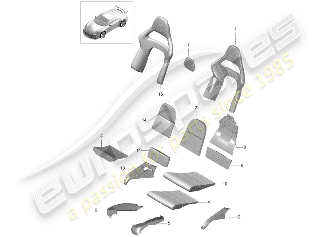 porsche 991r/gt3/rs (2014) foam part part diagram