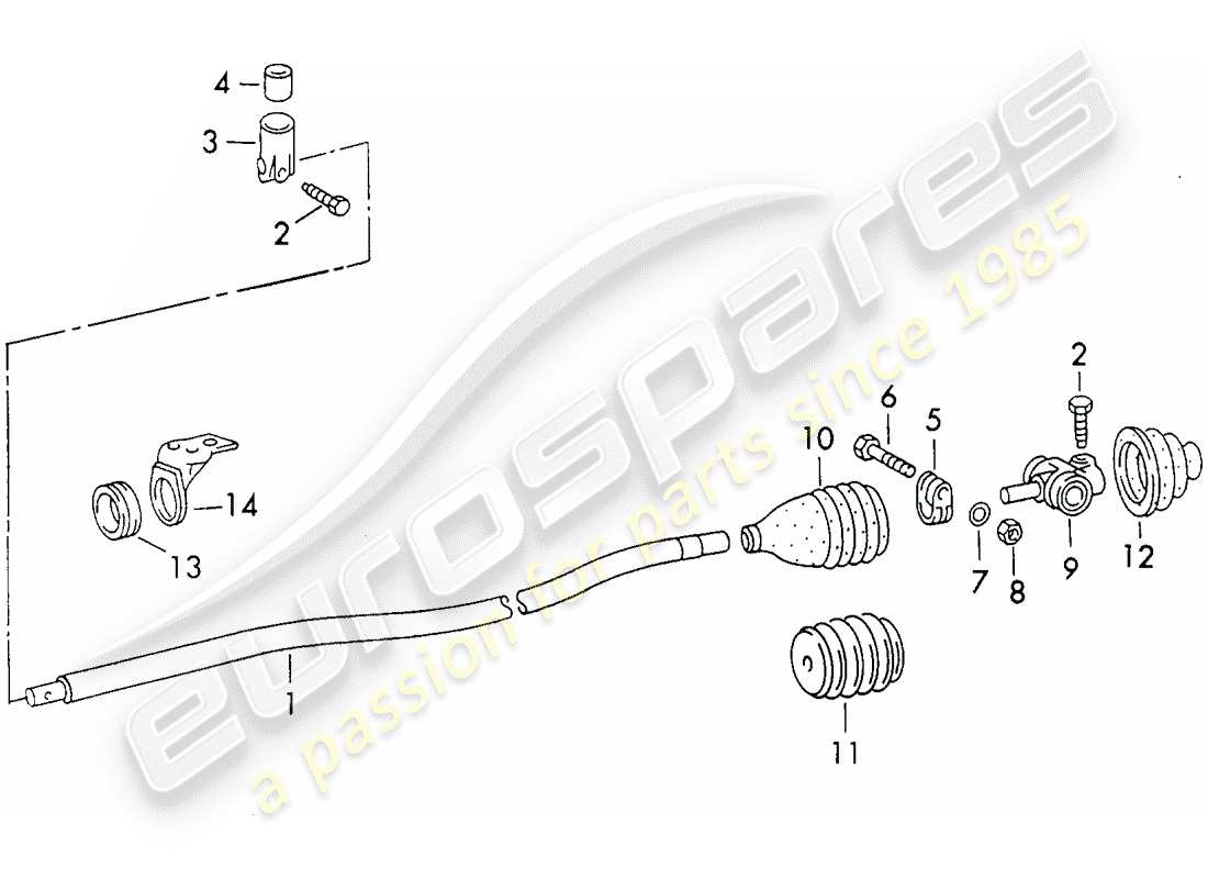 porsche 911 (1970) selector shaft - and - shift rod coupling part diagram