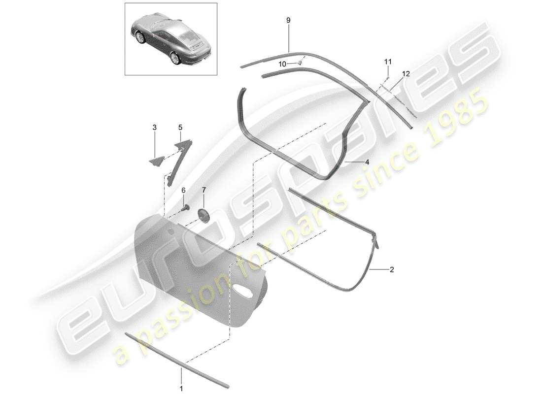 porsche 991r/gt3/rs (2014) door seal part diagram