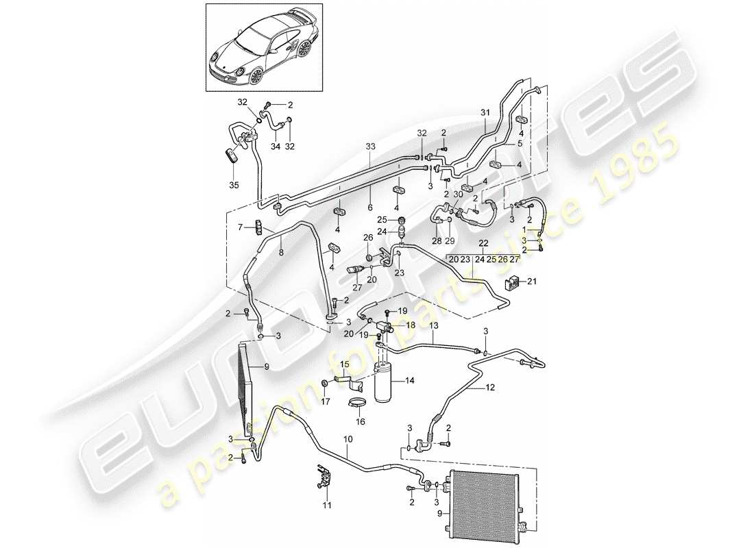 porsche 911 t/gt2rs (2011) refrigerant circuit part diagram