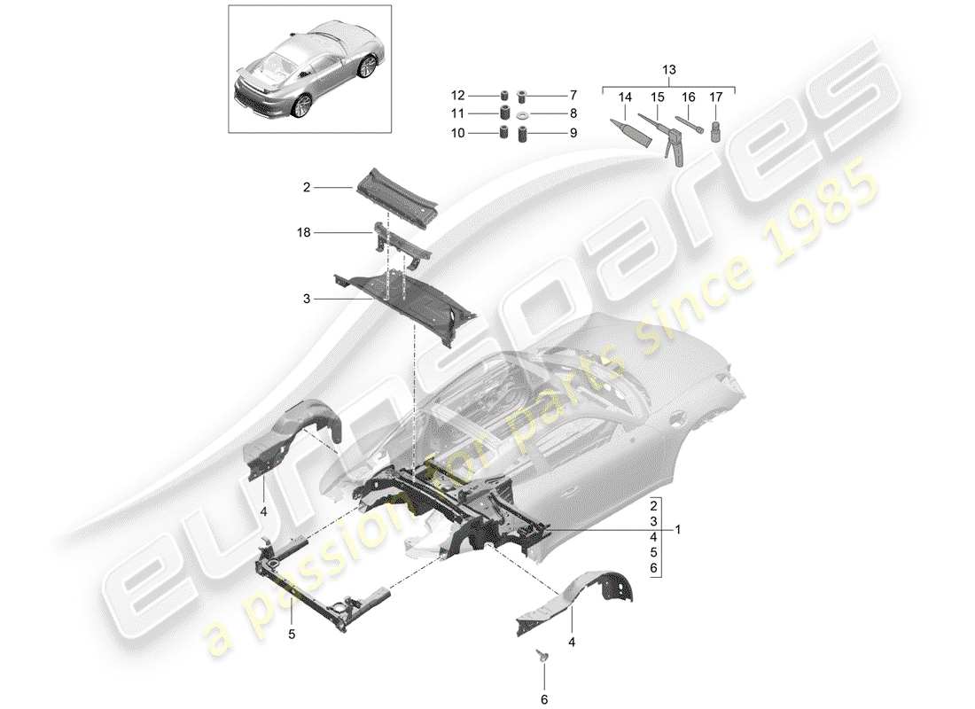 porsche 991r/gt3/rs (2014) rear end part diagram