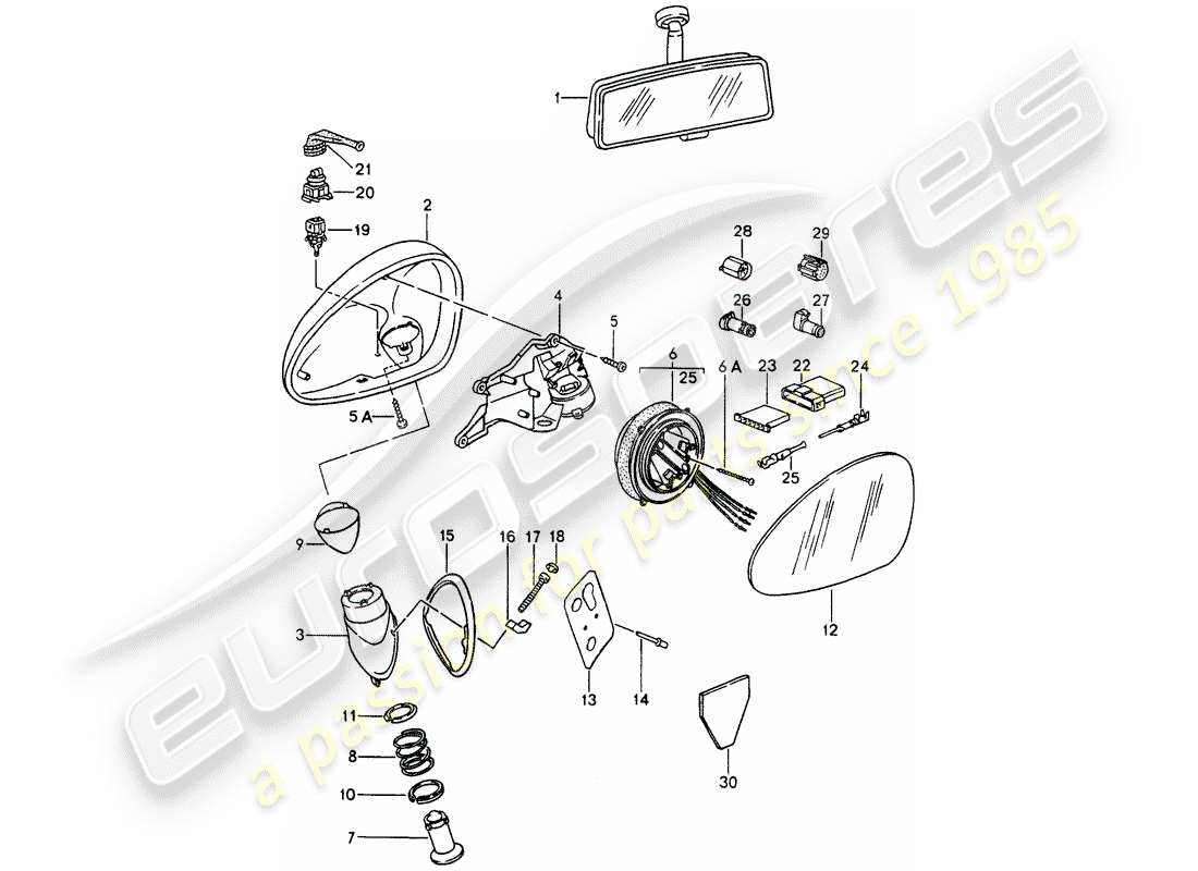 porsche 964 (1990) rear view mirror inner - rear view mirror part diagram