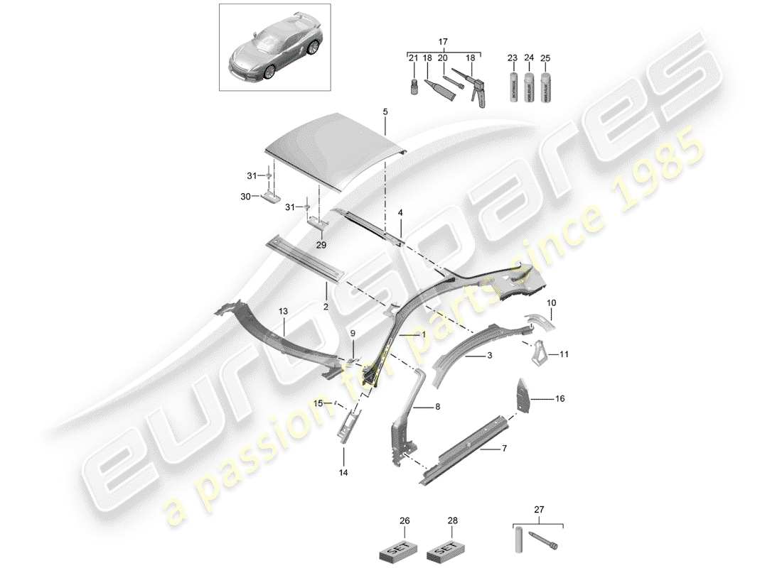 porsche cayman gt4 (2016) roof part diagram