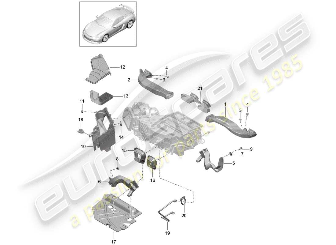 porsche cayman gt4 (2016) air duct part diagram