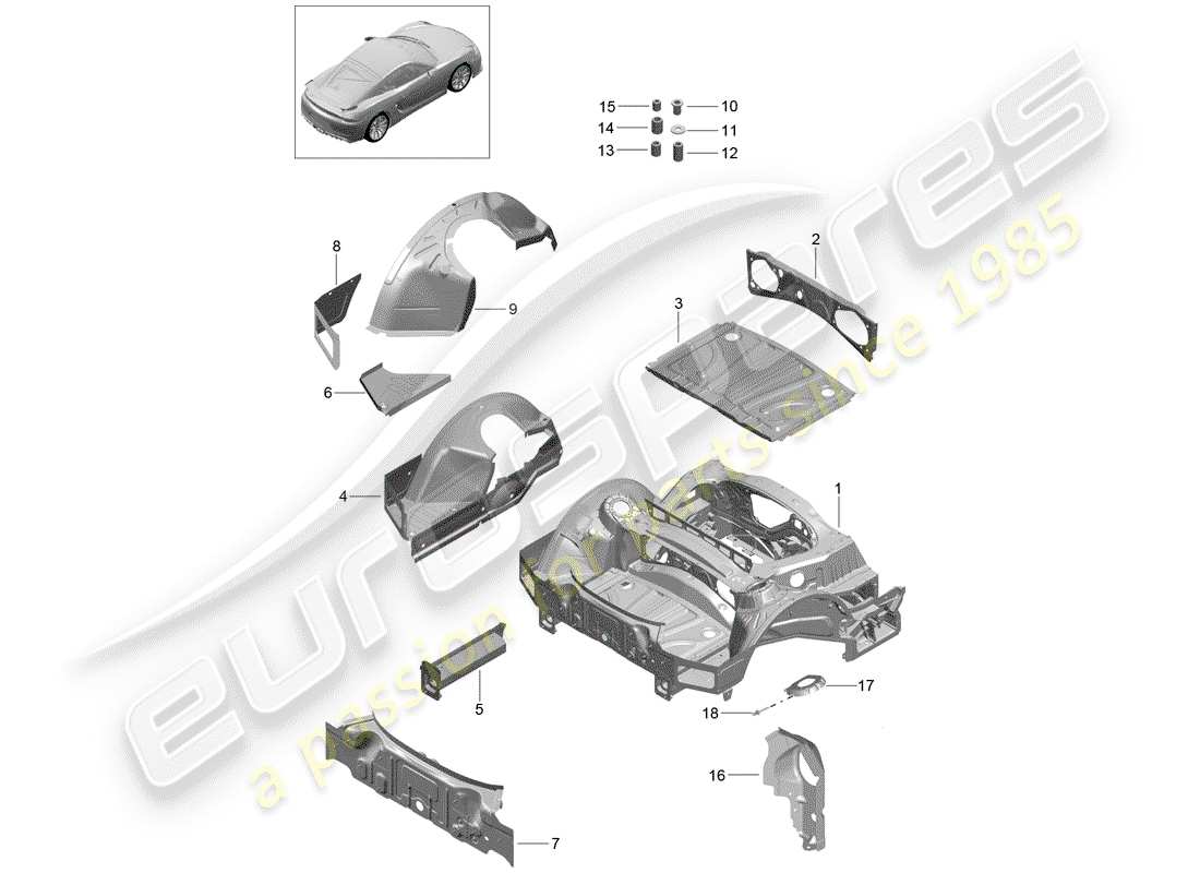 porsche cayman gt4 (2016) rear end part diagram