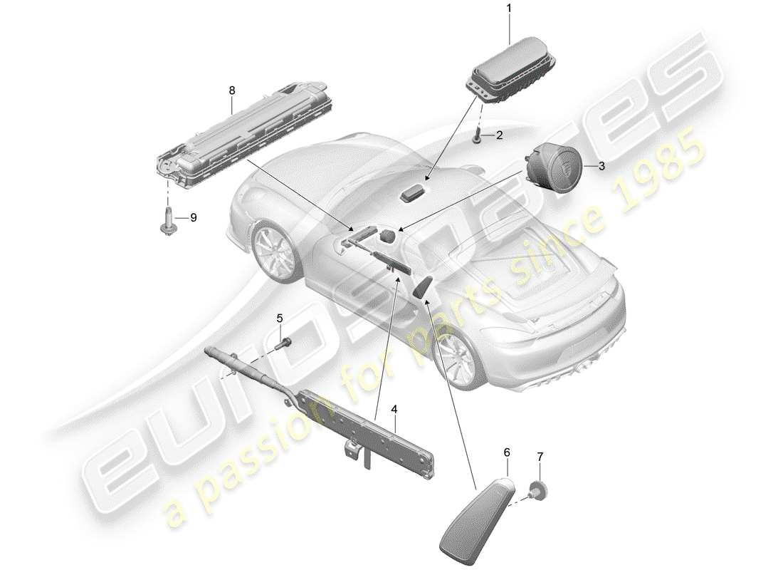 porsche cayman gt4 (2016) airbag part diagram