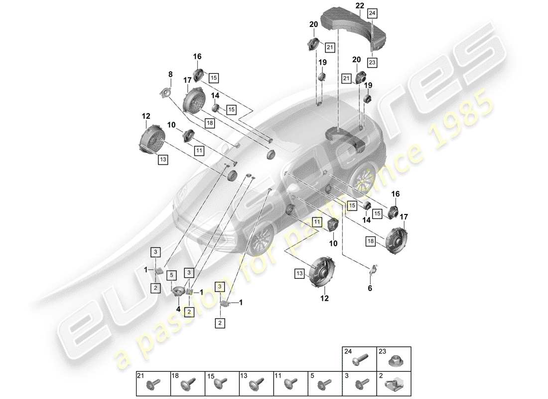 porsche cayenne e3 (2020) loudspeaker part diagram