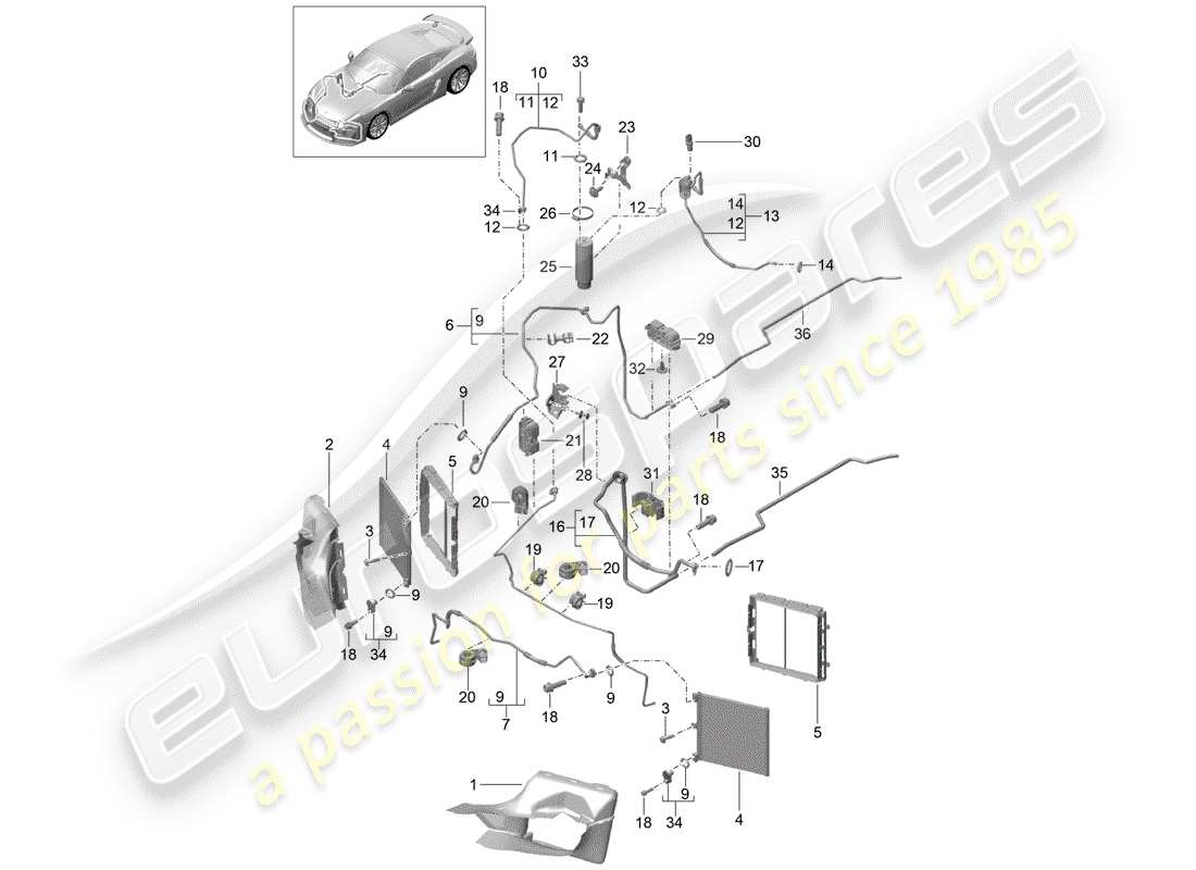 porsche cayman gt4 (2016) refrigerant circuit part diagram