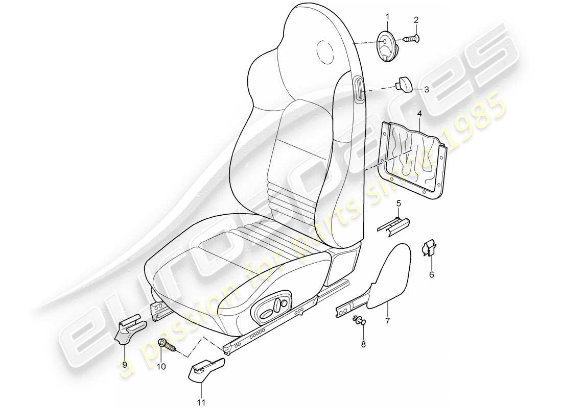 porsche 996 gt3 (2005) sports seat part diagram