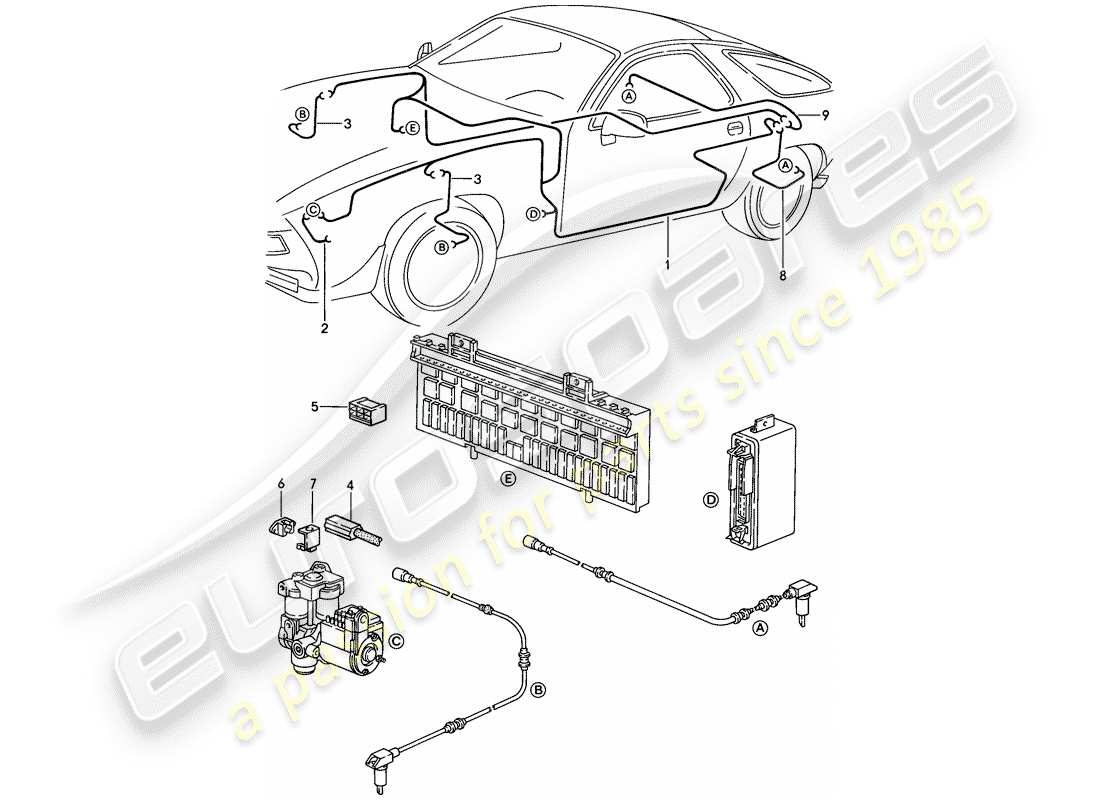 porsche 928 (1984) harness - anti-locking brake syst. -abs- - d - mj 1986>> - mj 1986 part diagram