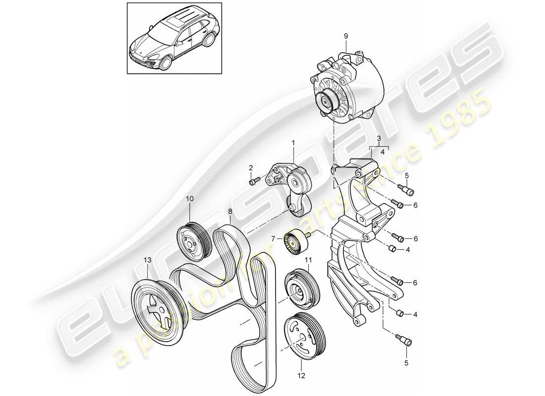 porsche cayenne e2 (2016) belt tensioner part diagram