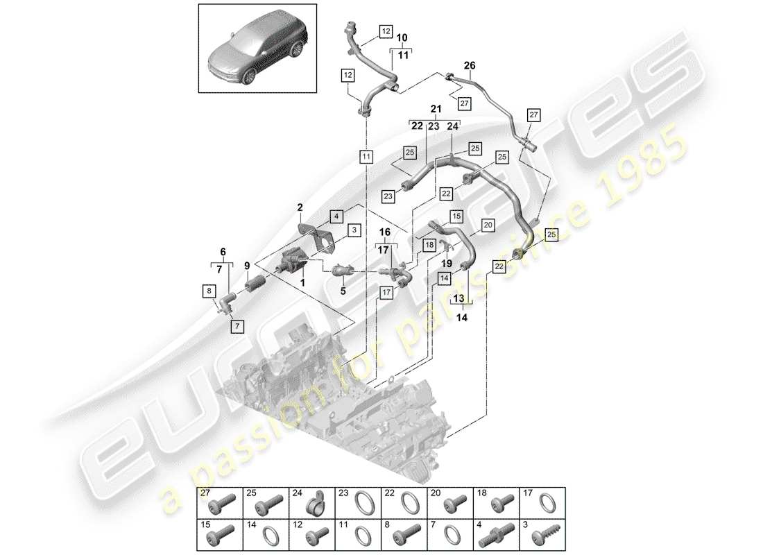 porsche cayenne e3 (2018) water cooling part diagram