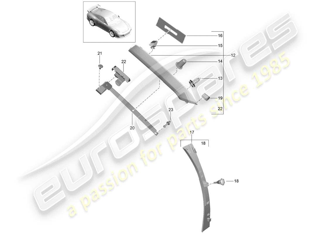 porsche 991r/gt3/rs (2018) a-pillar part diagram