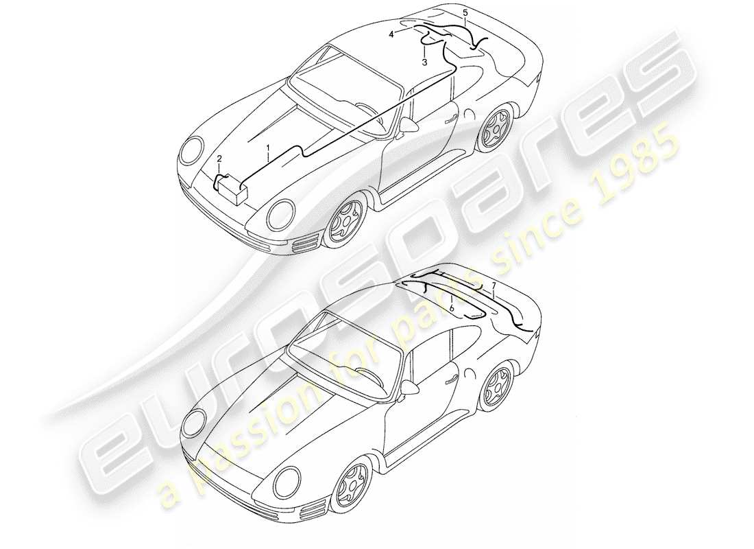 porsche 959 (1988) wiring harnesses - rear end - battery part diagram