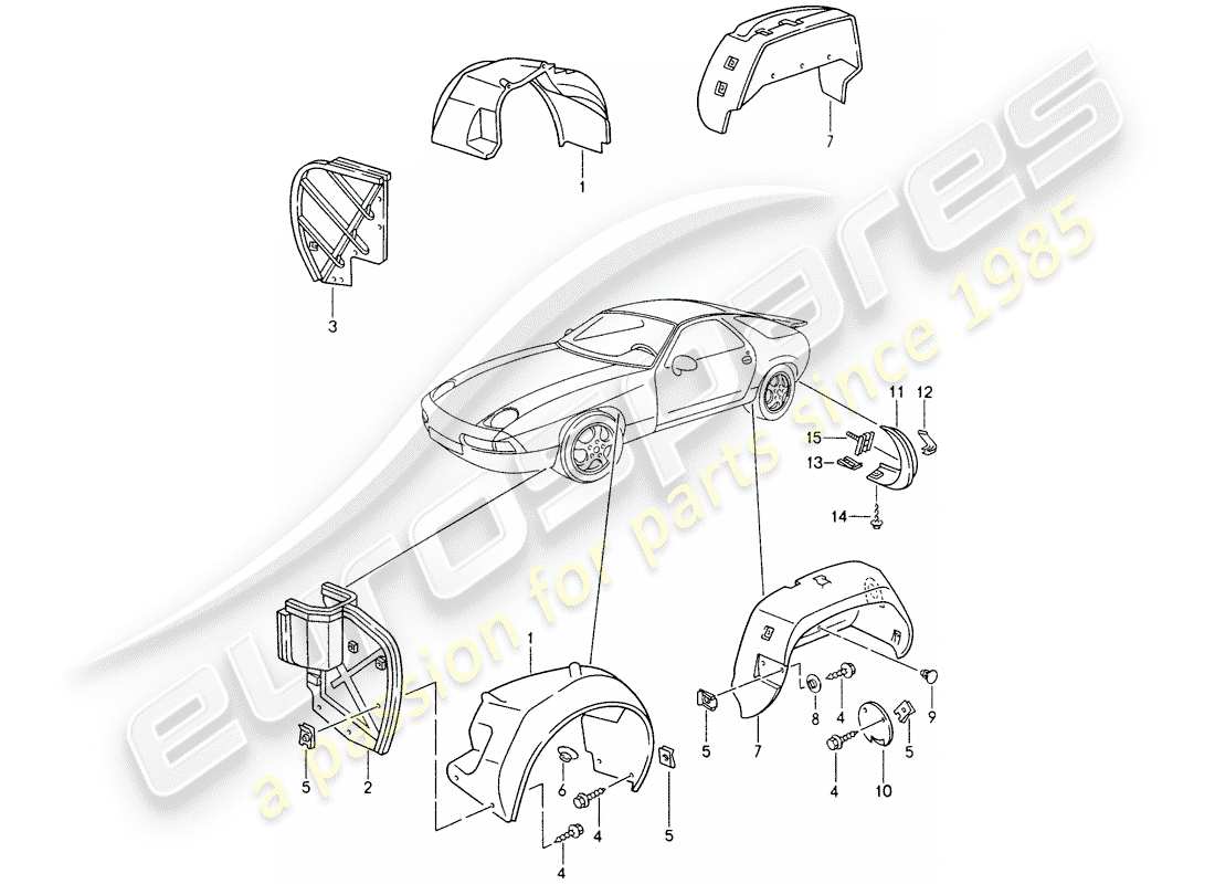 porsche 928 (1992) wheelhouse protector - wheel cover - and part diagram