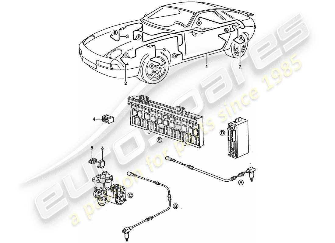 porsche 928 (1992) harness - anti-locking brake syst. -abs- part diagram