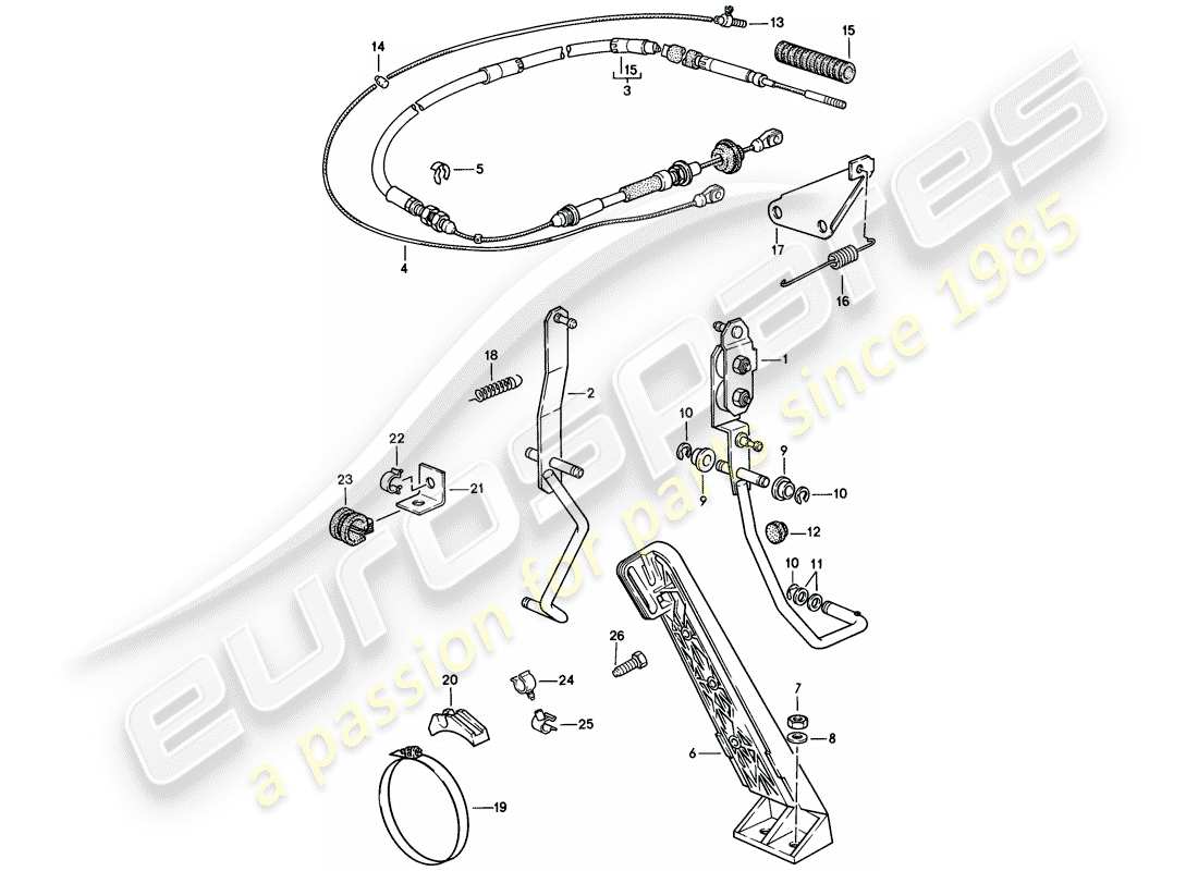 porsche 944 (1982) accelerator pedal - accelerator cable - for vehicles with - automatic transmission part diagram