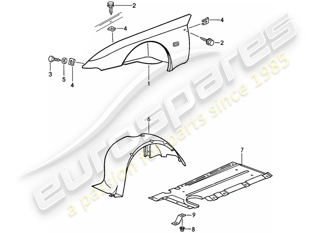 porsche 944 (1988) fender part diagram