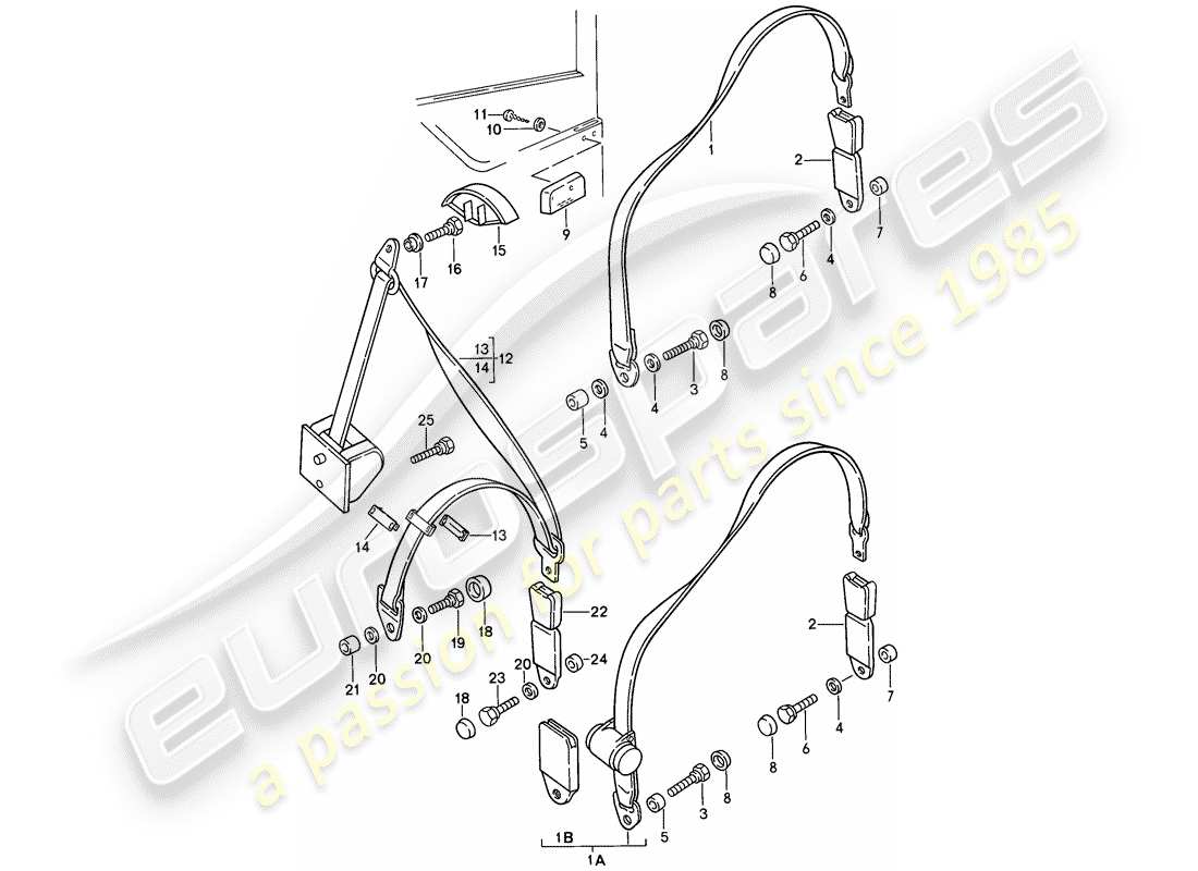 porsche 944 (1988) seat belt - lap belt - manually part diagram