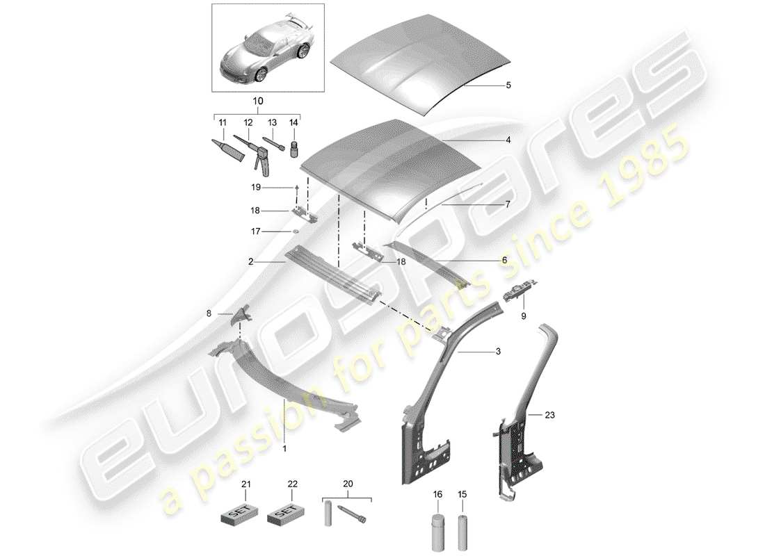 porsche 991r/gt3/rs (2017) cowl part diagram