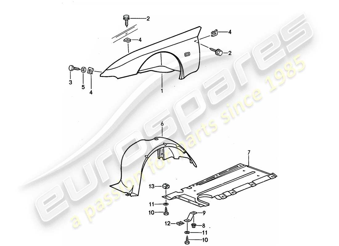 porsche 944 (1989) fender part diagram