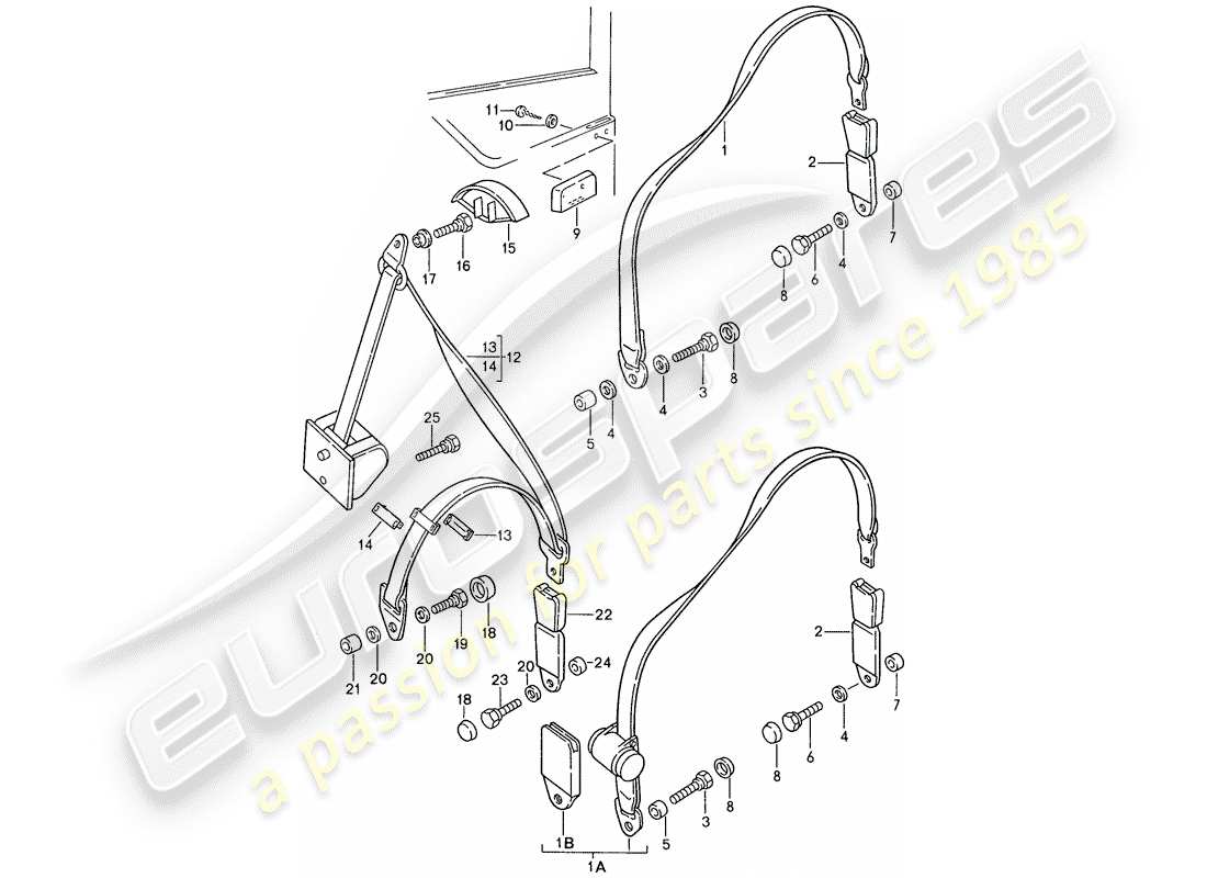 porsche 944 (1990) seat belt part diagram