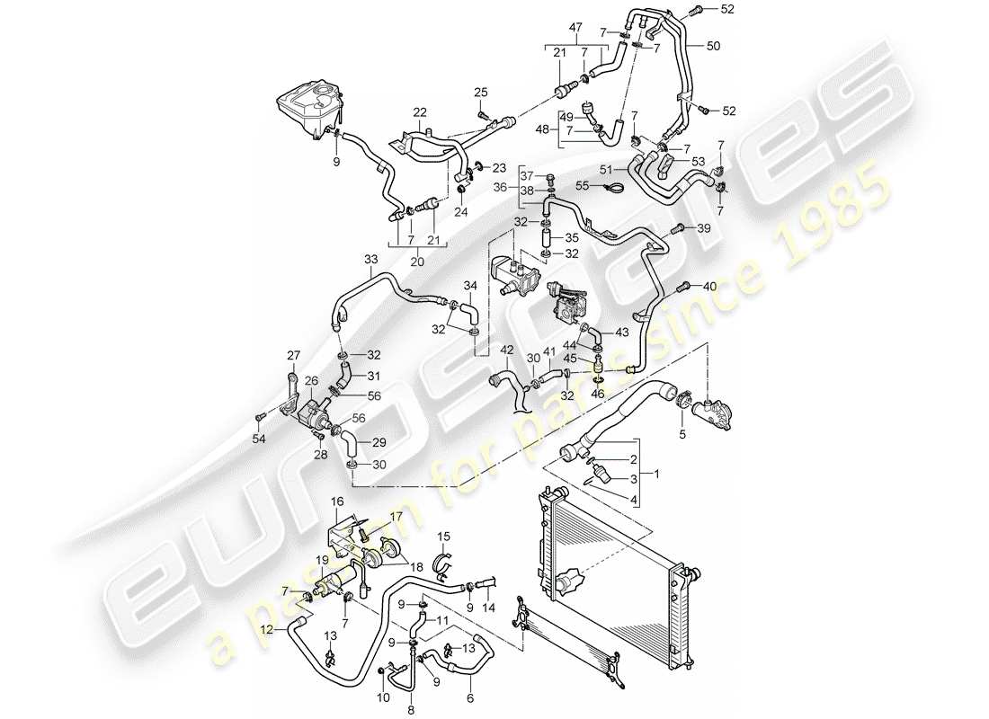 porsche cayenne (2010) water cooling 4 part diagram