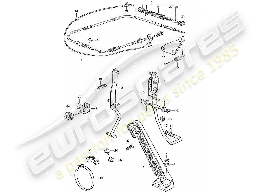 porsche 944 (1989) accelerator pedal - accelerator cable - for - automatic transmission part diagram