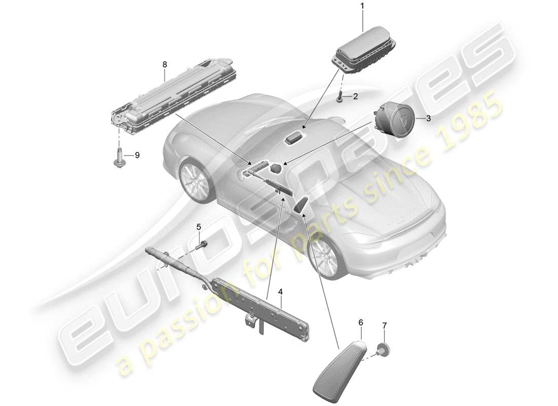 porsche boxster spyder (2016) airbag part diagram