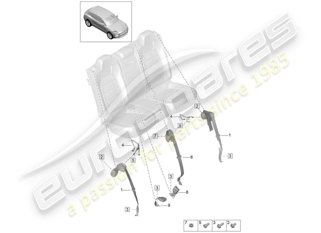 porsche macan (2020) three-point seat belt part diagram