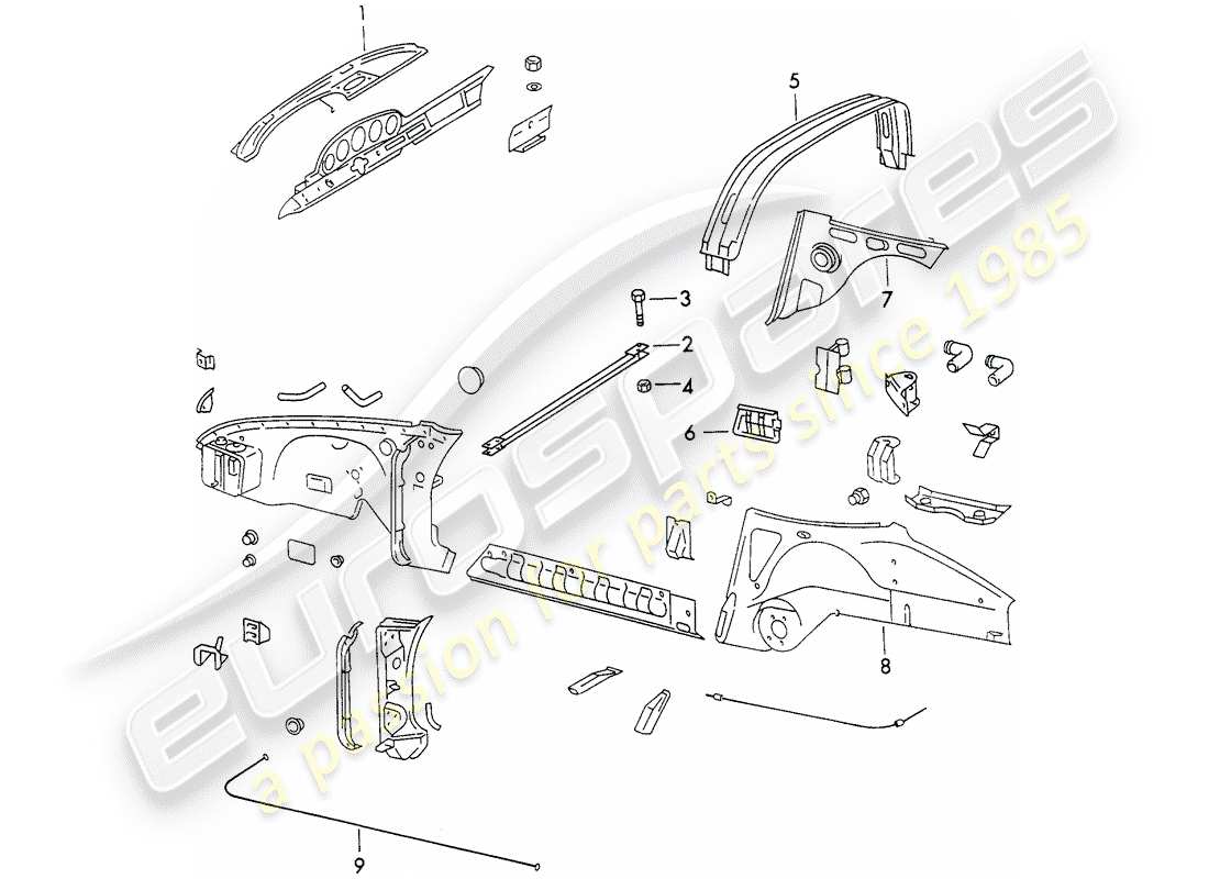 porsche 911 (1971) interior panelling part diagram