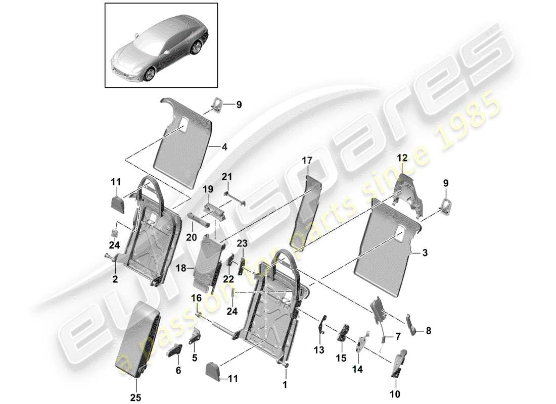 porsche panamera 971 (2017) back seat backrest part diagram