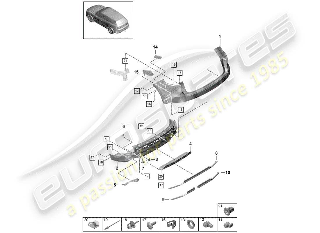 porsche cayenne e3 (2018) bumper part diagram