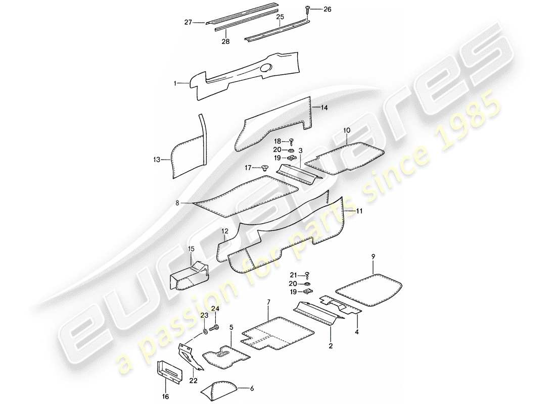 porsche 959 (1987) lining part diagram