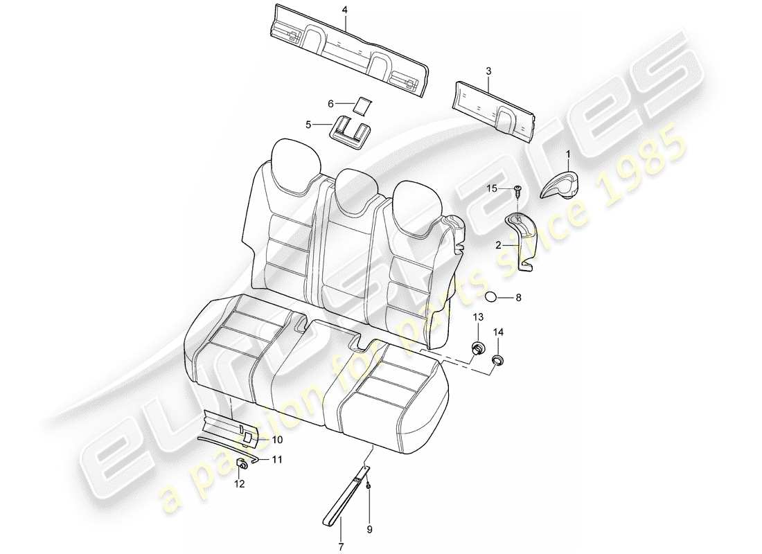 porsche cayenne (2008) back seat backrest part diagram