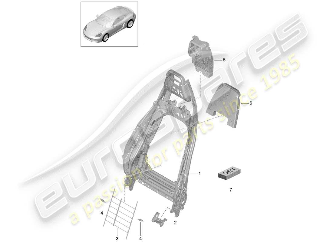 porsche 718 cayman (2020) frame - backrest part diagram