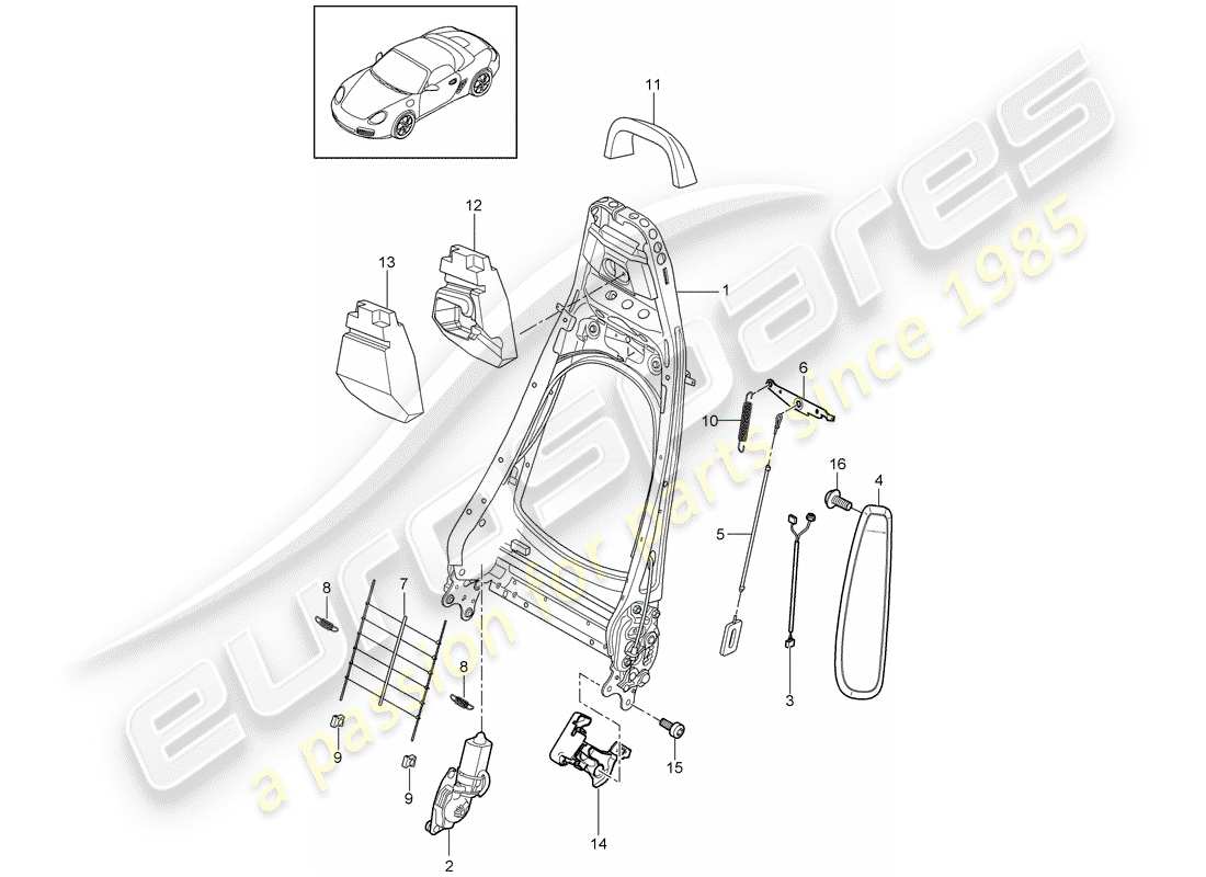 porsche boxster 987 (2009) backrest frame part diagram