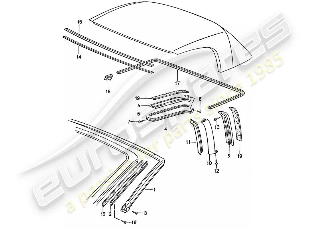 porsche 944 (1990) seal strip part diagram