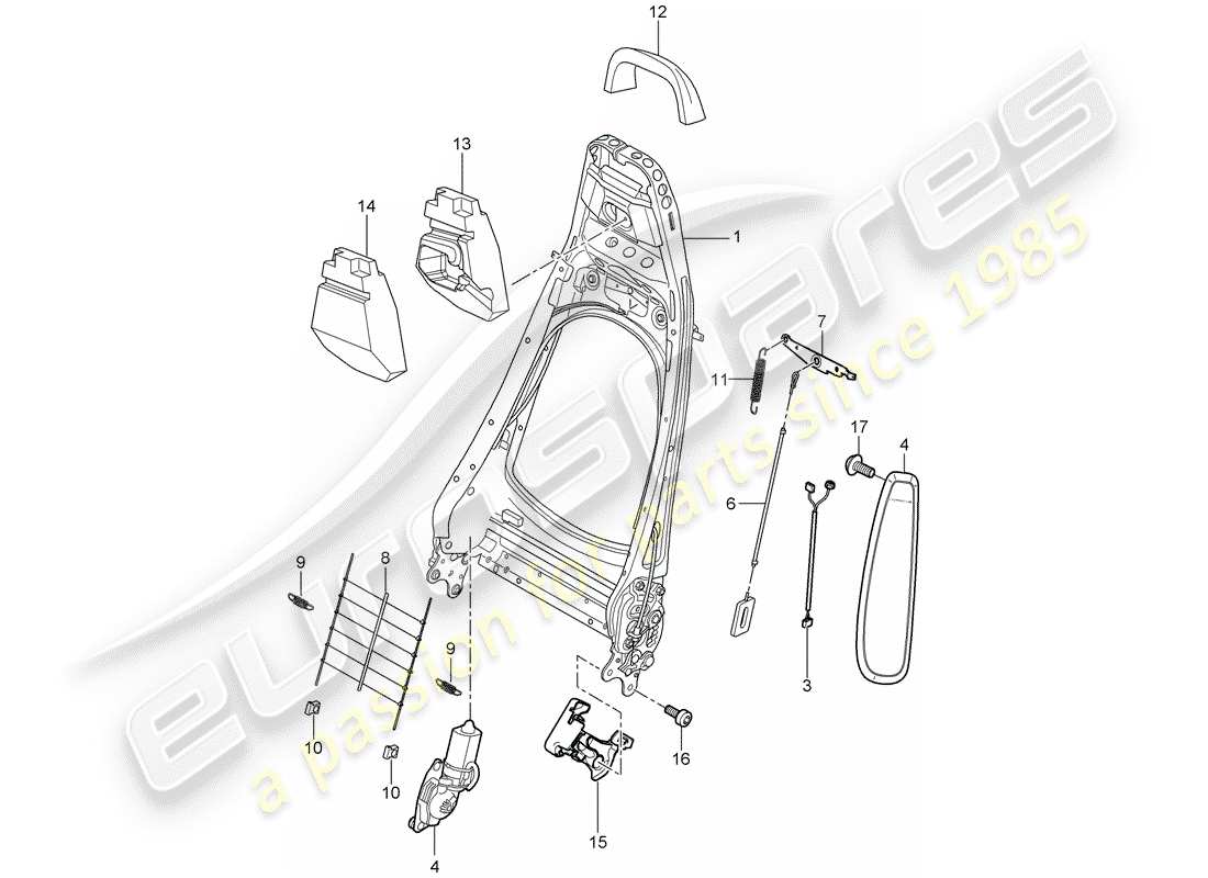 porsche cayman 987 (2007) backrest frame part diagram